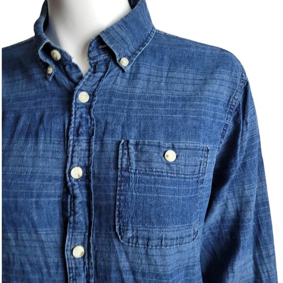 Hollister Women’s Small Blue Striped Linen Cotton Chambray Shirt Gorpcore Preppy - Picture 3 of 10